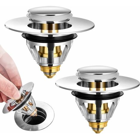 Bouchon Lavabo Universel Bonde de Lavabo Acier Inoxydable Popup avec 2 Joints pour 34 et 38 mm Bouchon evier 2PCS (1/5)