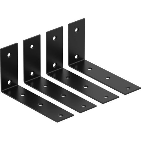Set di 4 staffe a L resistenti, 7 x 4 x 1,8 pollici, staffe per mensole in acciaio inossidabile, mensole a parete, ferramenta inclusa, nere (1/5)