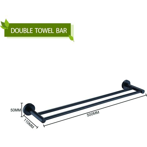 Porte-serviettes double mural en acier inoxydable noir mat, avec porte-savon, porte-papier toilette et crochets pour peignoirs et serviettes. Accessoires de salle de bain. (1/5)