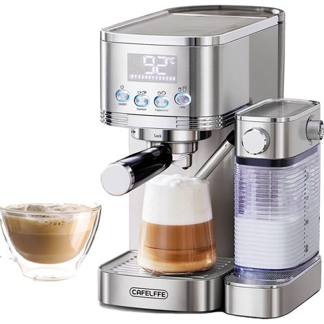 Cafetera espresso, funcionamiento con un solo toque, sistema de doble calentamiento, color plata, UE (1/2)