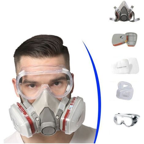 6200 Masque de Protection Respiratoire Réutilisable, Anti poussière, Anti gaz avec Filtres et Lunettes de Protection pour Peinture, Travaux, Bricolage, Ponçage (1/2)