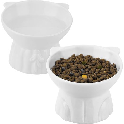 Lot de 2 Gamelle Chat, Design Incliné 15°, Céramique Anti-vomissement, Pour Nourriture et Eau