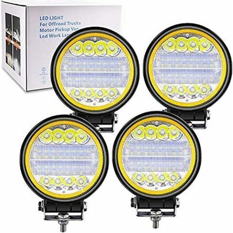 4Pcs 72W Feu de Travail LED, Projecteur Phare de Travail Feux Spot Flood Feux Antibrouillard con Ambre Angel Eyes 12V 24V Feux Additionnels LED Barre pour Moto Camion Hors Route Tracteur