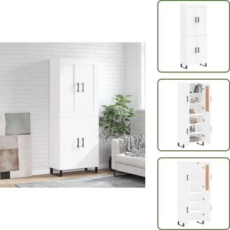 Buffet haut Blanc 69,5x34x180 cm Bois d'ingénierie - Buffet Design Moderne - Meuble Rangement - Armoire Blanche - Buffet Cuisine - Mobilier Salon (1/5)