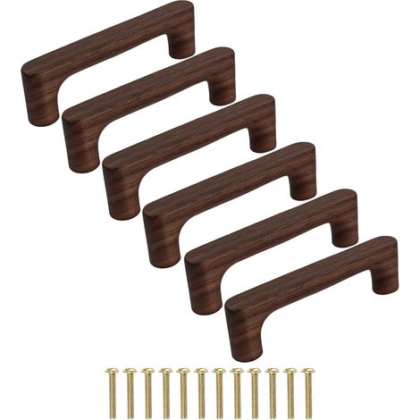 Massivholz Dunkel Walnuss – Original Holzfarbton – Einfach und modern – Für Schranktür, Schublade, Kommode (Lochabstand 96 mm)