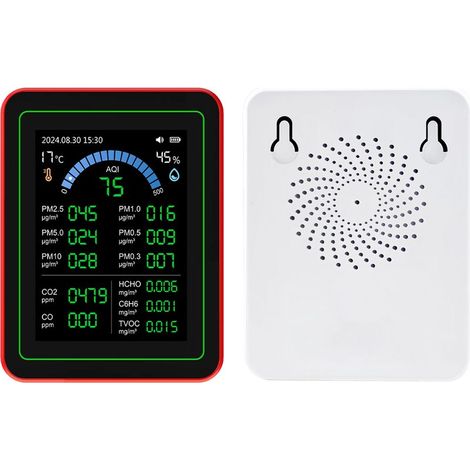 Compteur de qualité de l'air 18 en 1, CO2 TVOC HCHO PM2.5 PM10, testeur de détection de température et d'humidité, stockage de données alimenté par batterie en intérieur (1/5)