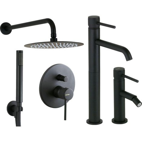 Set miscelatori lavabo alto, bidet e kit doccia in finitura nero opaco con maniglia lusso Gattoni Beta KITBETA5NO