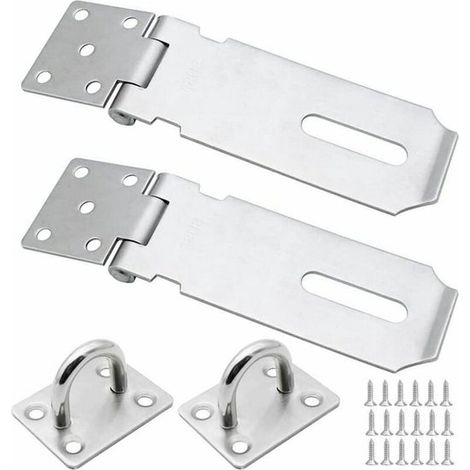 2 set di serrature per ante di armadi, 4 pollici, rinforzate, con rotazione a 180° e viti, in acciaio inossidabile, colore argento. (1/5)