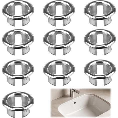 10 x overflow washbasin plugs, round hole sink fittings for bathrooms, kitchens, bathtubs and sinks, overflow rings for washbasins, measuring 22-24 mm in diameter, family use (1/5)