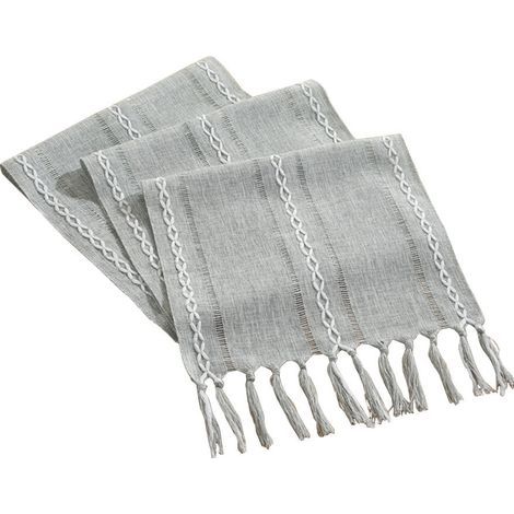 Chemin de table à pompons style bohème - Style maison de campagne - Lavable - Décoration de table pour fête, anniversaire, Saint-Valentin, mariage - Gris 33 x 183 cm