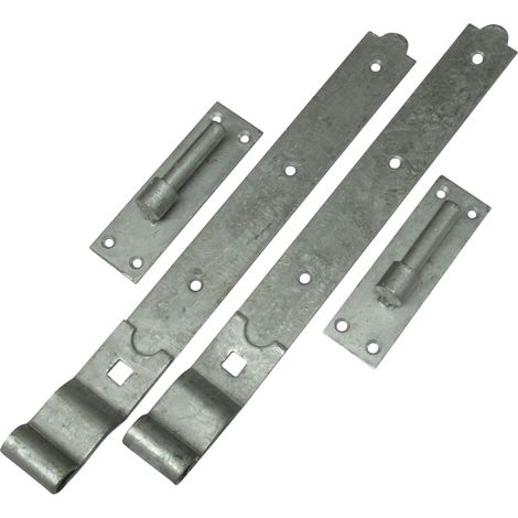 Galvanised Hook and Band Gate Hinges 12" (Heavy Duty Cranked Shed Door Barn)