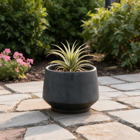 Pot à plantes en céramique artisanale Ø 22 cm finition noire (1/5)