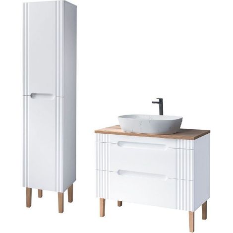 Meuble vasque à poser 100 cm + colonne à poser Oceanie White - Livraison gratuite