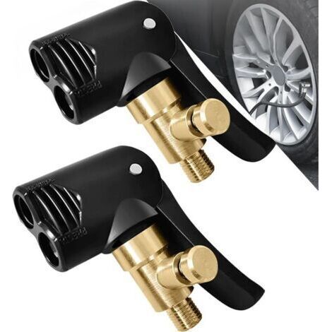 Lot de 2 Adaptateur de Valve de Pneu de Voiture,Embout Gonfleur, Adaptateur de Valve de Voiture à Levier, Adaptateur de Valve de Pompe à Air pour Voiture ou Camion, Vélo, Moto
