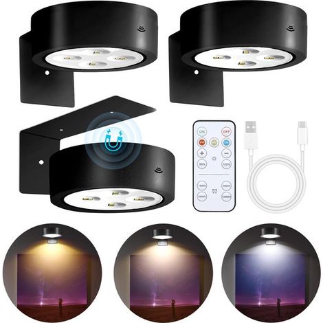 Applique a LED in 3 pezzi, luce notturna, batteria ricaricabile, telecomando, dimmerabile e con timer, lampada artistica, applique wireless, lampada per quadri RGB (1/5)