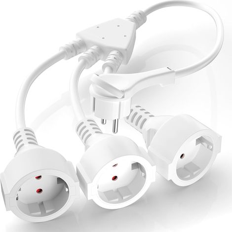Doppeltes Strom-Verlängerungskabel für Steckdose, IP44, mit 3 Schuko-Steckdosen, Schutzkontakt, 3 x 1,5 mm², 250 V/16 A, Gummikabel für Zuhause, Küche, weiß (1/5)