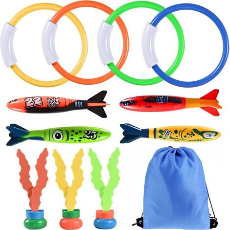 12 pièces Jouets de Plongée, Jeux de piscine pour enfants, Jouets de plongée sous-marine, Anneaux de plongée, Jouets d'entraînement à la natation pour piscine, Jouets pour fête de piscine d’été (1/5)