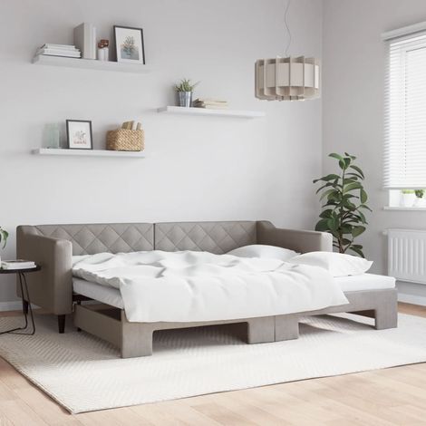 Tagesbett Ausziehbar Taupe 90x200 cm Stoff (1/5)