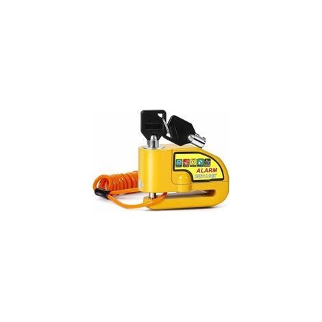Bloc Disque Alarme Antivol Moto Bloque Disque Scooter Disc Lock avec Alarme de 110db,2Clés,1.5m Câble Antivol,1 Sac de Bloc Disque Alarme pour Moto/Vélo/Scooter (Jaune) (1/5)