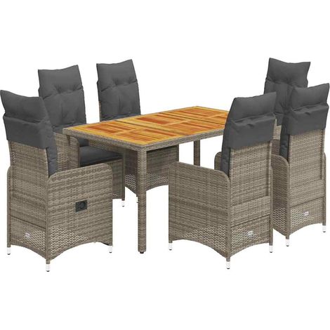 Set Bistrò da Giardino 7 pz con Cuscini in Polyrattan Grigio vidaXL (1/5)