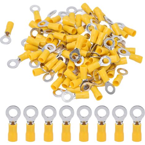 Lot de 100 connecteurs électriques RV3.5-6, cosses annulaires en cuivre pré-isolées pour fils AWG 14-12, sertissage fiable. (1/5)