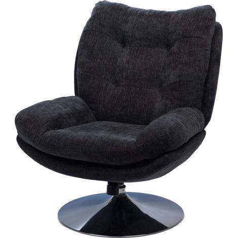 Fauteuil club en tissu noir – Piètement chromé – Rembourrage en mousse pour confort – Design moderne et élégant – Amadeus