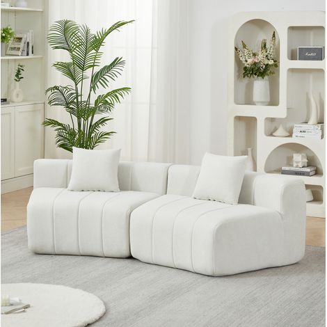 Divano modulare curvo in ciniglia 223 x 83,8 x 73,6 cm beige con 2 cuscini HAVRYA (1/5)