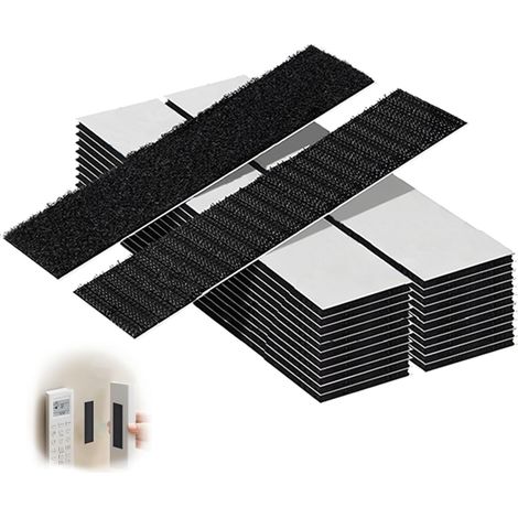 12 Pièces Scratch Autocollant Double Face, 3 x 10 cm Bande Agrippantes Adhésives Extra Fort Réutilisable Noir, Ruban Adhésif Double Face Rectangle Puissant pour Fixation Maison Bureau Voiture (1/5)