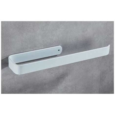 Soporte de pared blanco para toallas de papel, 33 cm, autoadhesivo o con taladro, de aluminio. Ideal para cocina, baño y armarios. Montaje vertical u horizontal. (1/5)