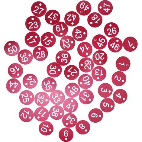 Rote, nummerierte Etiketten 1-50 für Nutztiere, Imkerei und Rinderhaltung – 50 Stück (1/5)