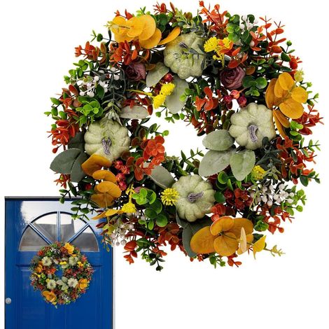 Couronne d'automne, couronne de porte d'automne Guirlande artificielle Guirlande d'automne artificielle avec citrouilles vertes, pour mariage, Thanksgiving, décoration de Table et de ferme (1/5)