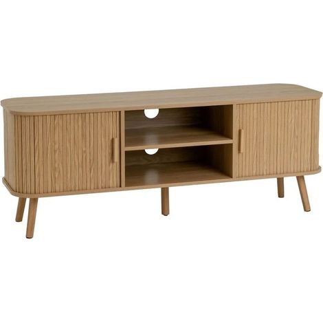 Meuble TV - JUANIO - 140x40x53 cm - MDF - Naturel - 2 étagères (1/5)