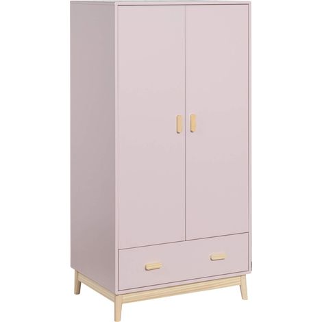 Mobili Rebecca – Armoire enfant 175x80x55 cm en MDF et pin – Couleur rose et marron – Tiroir avec guide métallique – Montage requis