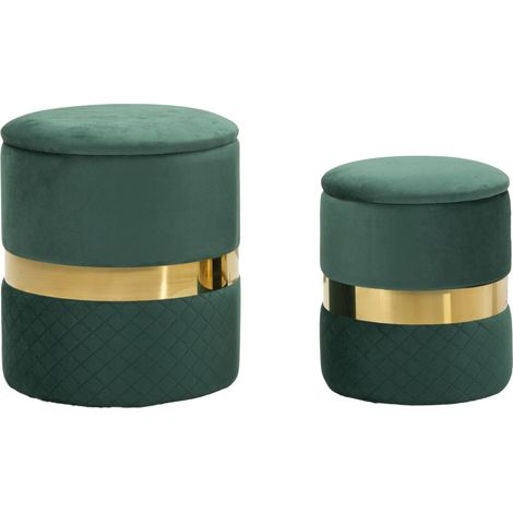 Ensemble de 2 poufs de rangement vert Sheffield, Ø 37 x 42 cm et 28 x 35 cm (1/5)