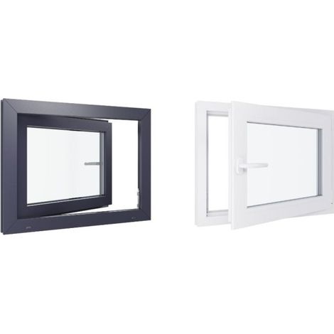 Finestra in PVC - Triplo vetro - Bicolore - Bianco e grigio - 800 mmx600 mm cm