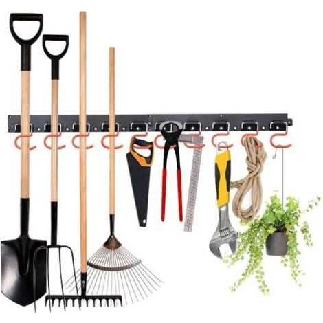 Support mural pour outils de jardin, MOHOO 64 pouces Organisateur d'outils de jardin à suspendre Système de stockage réglable Garages avec 4 rails 16 crochets Porte-outils de jardin Ra (1/4)