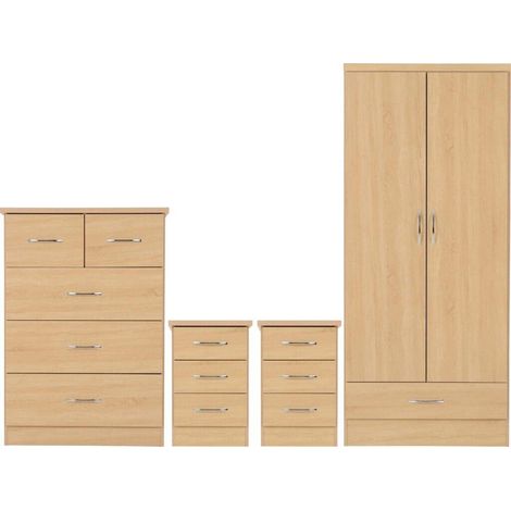 Nevada 2 Door 1 Drawer Wardrobe Bedroom Set - Sonoma Oak Effect (1/2)