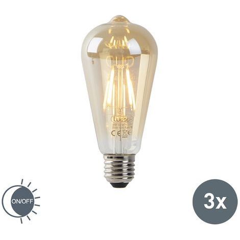 LUEDD Lot de 3 Ampoule LED E27 ST64 dorées avec capteur crépusculaire 4W 400lm 2200K (1/4)