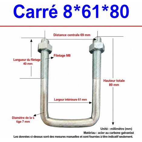 Collier carré à boulon d'angle M8 8x60x80 mm en acier carbone zingué 60 80 40 299 g – Livraison gratuite