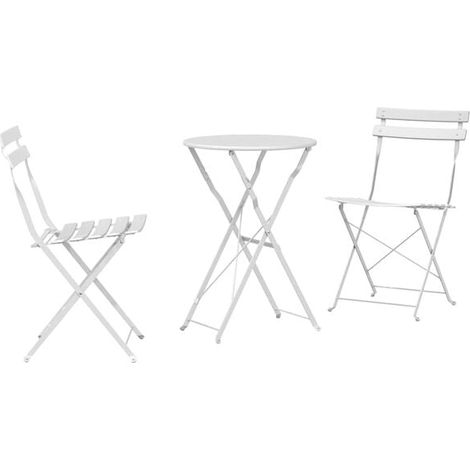 Ensemble de Table et Chaises Pliantes 3 Pièces pour Balcon, Mobilier de Bistro en Acier Blanc (1/5)