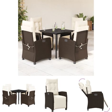 Rattanmöbel - vidaXL 5-tlg. Garten-Essgruppe mit Kissen Braun Poly Rattan - Gartenessgruppe (1/5)