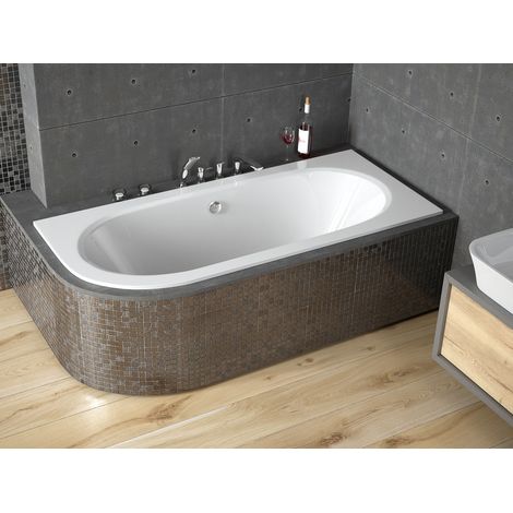 ECOLAM Baignoire de coin Avita 150x75 cm droite + revetement universel en polystyrène  pieds siphon + silicone
