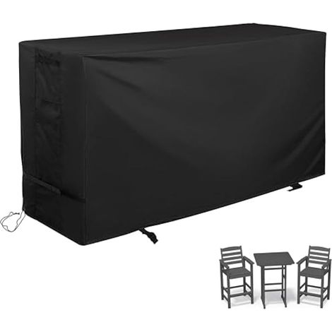 Housse de Protection pour Salon de Jardin en Tissu Oxford imperméable, Noir, Convient pour Table Haute et chaises d'extérieur 3 pièces, Ajustement personnalisé avec Cordon de Serrage et (1/5)