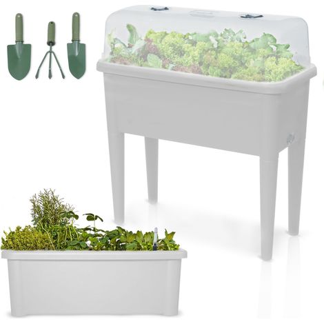 Carré potager sur pied plastique Blanc avec couvercle 76x 66x37cm Jardinière surélevée (1/5)