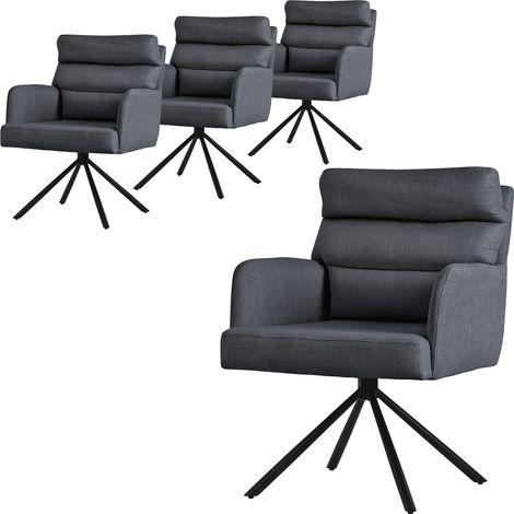 ML-Design 4x Sillas de Comedor Giratoria, Antracita Asiento de Cocina con Respaldo Extraíble y Reposabrazos Diseño Ergonómico Mueble Tapizado con Funda de Poliéster y Cojín Taburete con Patas de Metal
