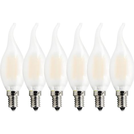 Ampoules Bougie à Filament LED E14, 4W Equivalente à Ampoule halogène 40W, 400Lm 2700K Blanc Chaud, Ampoule rétro vintage,Flamme forme, verre mat, Non-dimmable, Paquet de 6 (1/5)