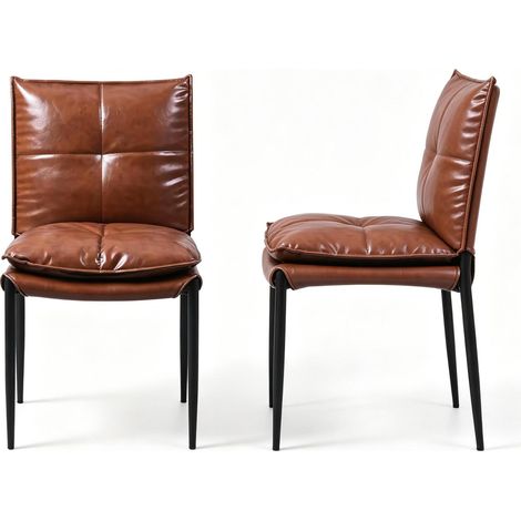 2 moderne Esszimmerstühle braunes Kunstleder schwarzes Metall 48x55x87 cm MODENUIT (1/5)