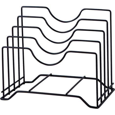 Schwarzer Schneidebretthalter aus Eisen mit 4 Schlitzen und integriertem Deckelhalter für die Küchenarbeitsplatte (1/3)