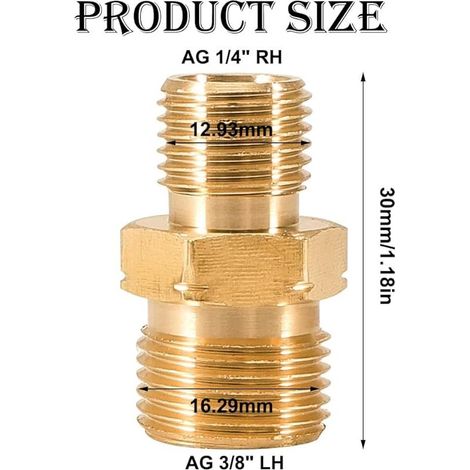 Set mit 2 Messing-Gasschlauchverschraubungen – Doppelnippel – Anschluss für Propan- und Acetylen-Gasschläuche – 1/4" rechts auf 3/8" links – Propan- und Acetylenanschluss – Außengewinde (1/5)
