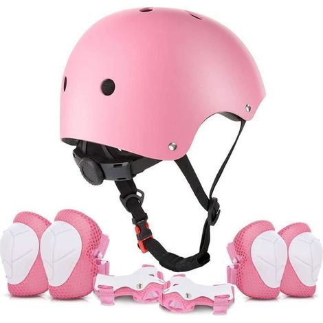 Sets de protection Vélo Enfant - Rose - Réglable - Casque, Genouillères, Coudières, Repose-poignets (1/4)